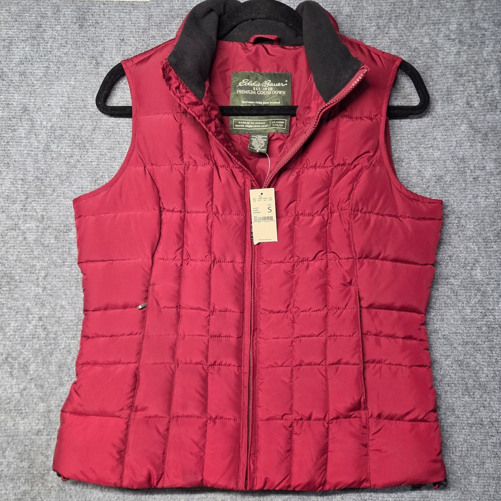 Eddie Bauer Womens S Premium Goose Down Puffer Vest Barn Red NWT 2007 Quilted